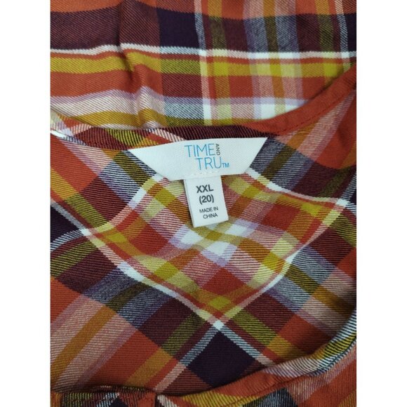 Time and Tru Womens XXL Orange and Yellow Plaid Ruffle Sleeveless Blouse - Picture 6 of 13